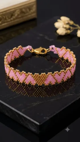 Pulsera corazones rosa