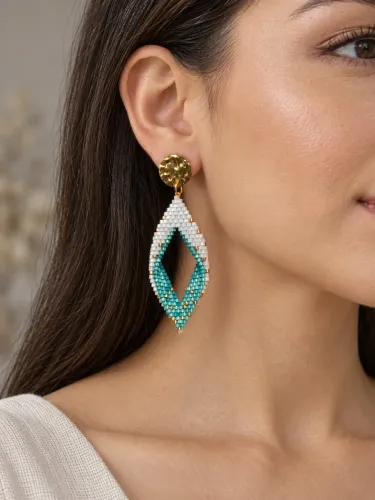 Pendientes lágrima turquesa y blanco